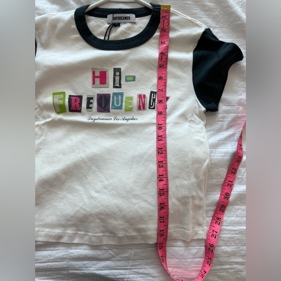 NWT Daydreamer REVOLVE Cotton Tee Women's White Baseball T Shirt "Hi frequency" - Picture 12 of 16